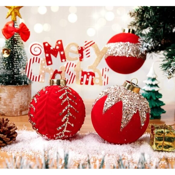 Set Of 12 Red & Gold Christmas Tree Ornaments - Picture 7 of 7